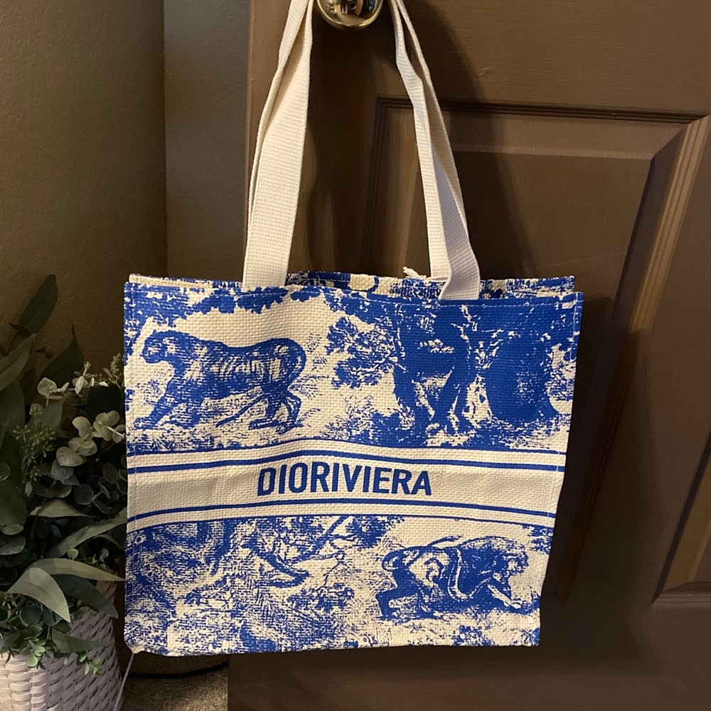 CHRISTIAN DIOR DIORIVIERA Blue Straw Tote with Star Charm NWOT - Picture 4 of 10